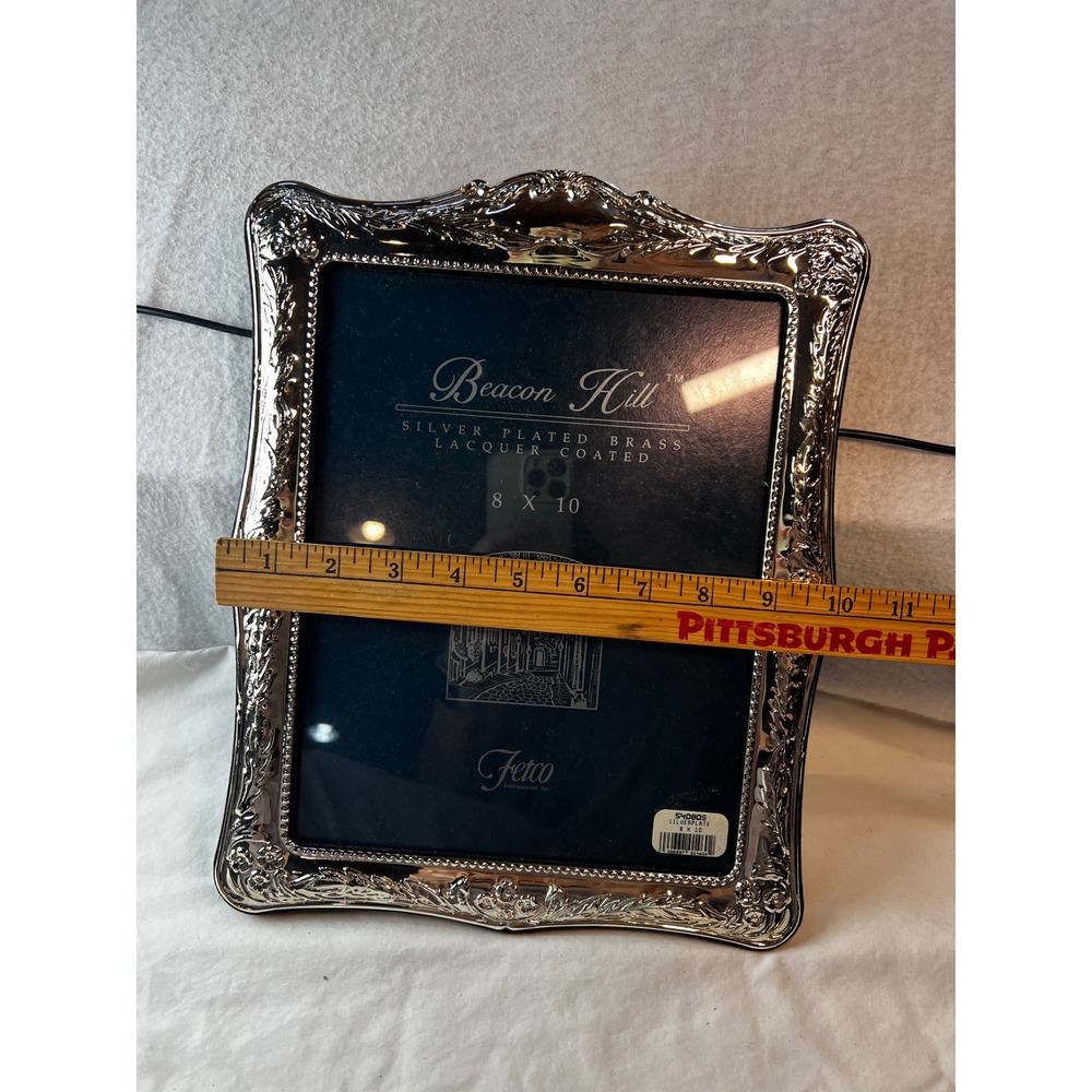 Fetco Beacon Hill Silver Plated Brass 8x10 Picture Frame Ornate Victorian Scroll - Picture 5 of 9